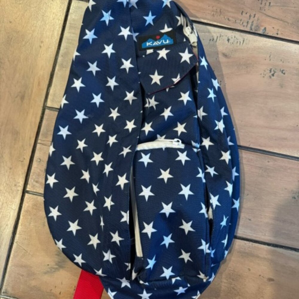 Kavu red, white, and blue rope sling bag
